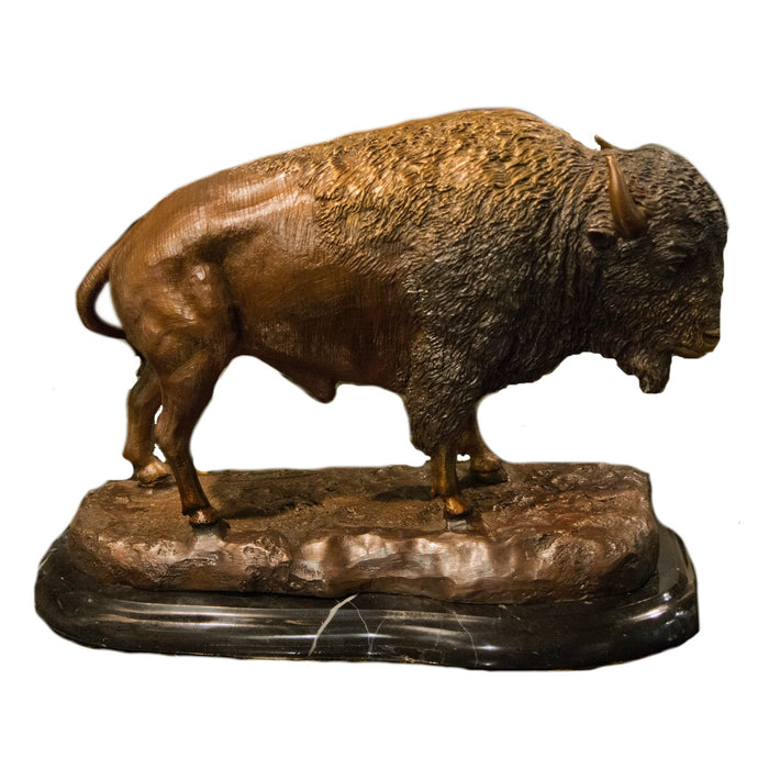 Bronze Buffalo Sculpture w/Marble Base