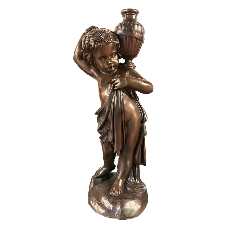 Bronze Cherub with Jar Sculpture