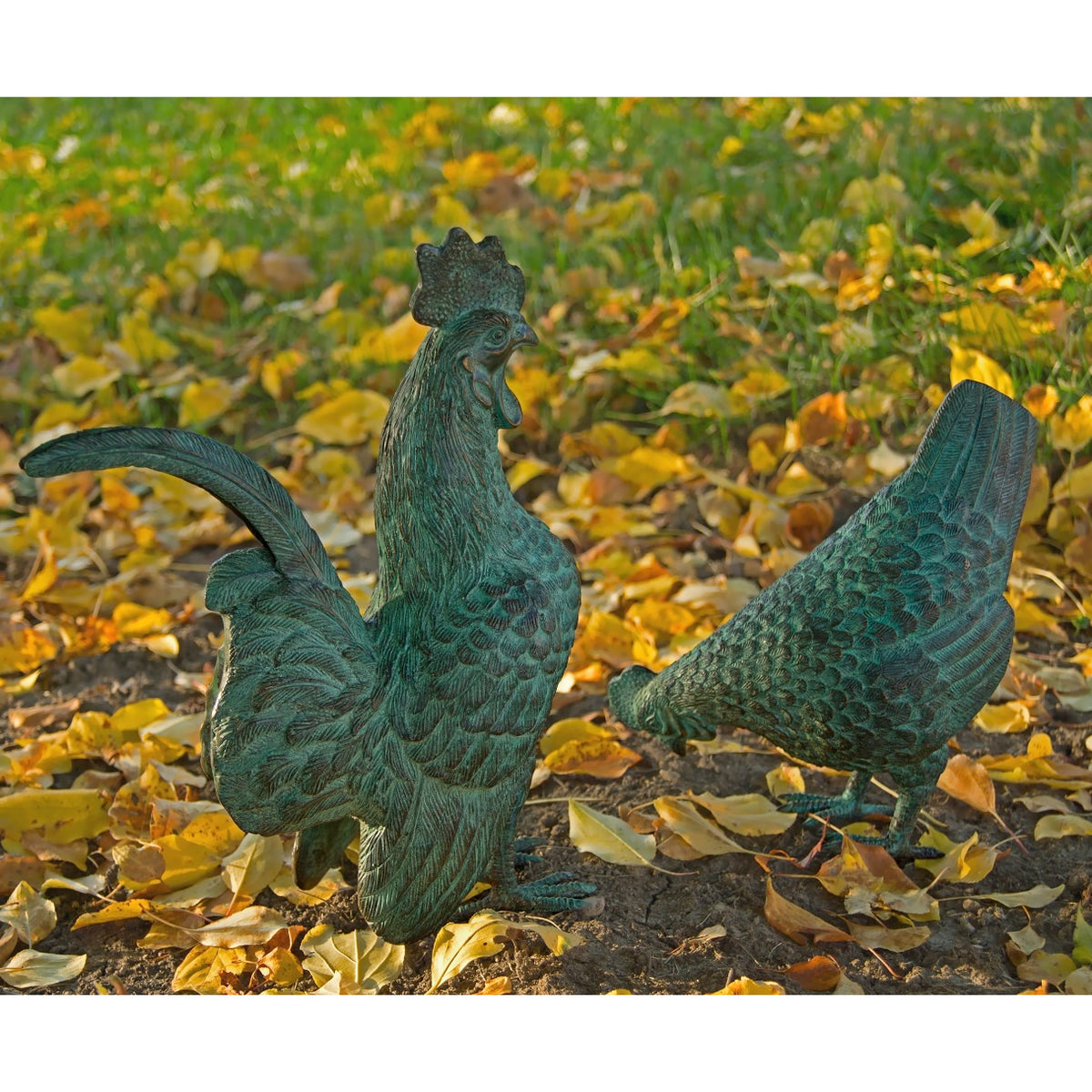 Bronze Hen & Rooster Sculpture Set — AllSculptures