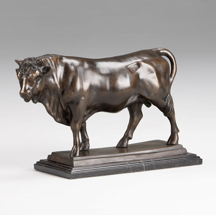 Bronze Standing Bull Sculpture on Marble Base
