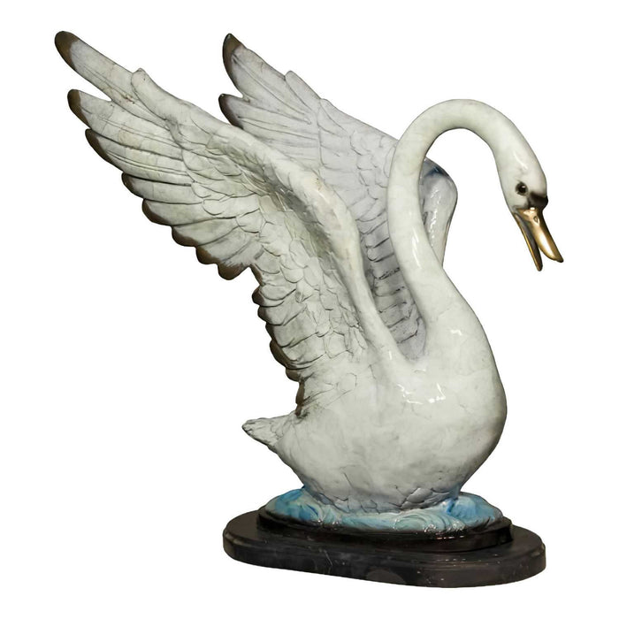 Bronze Swan Sculpture on Marble Base