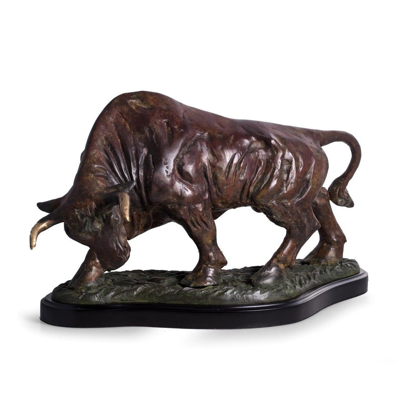 Bronze Bull Sculpture with Marble Base