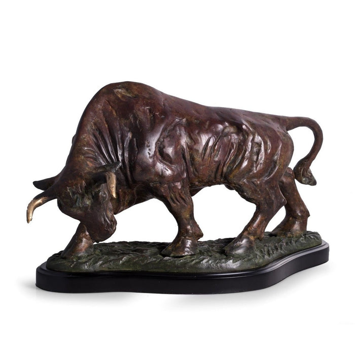 Bronze Bull Sculpture with Marble Base