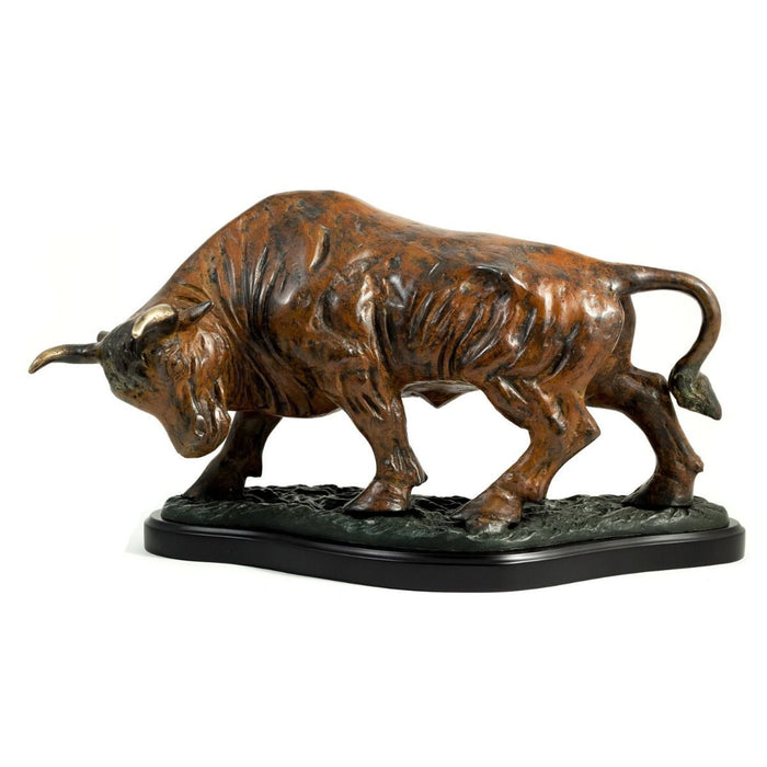 Bronze Bull Sculpture with Marble Base