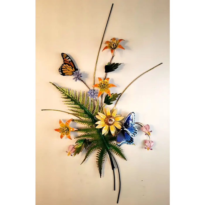 Butterflies on Meadow Flowers Metal Wall Art