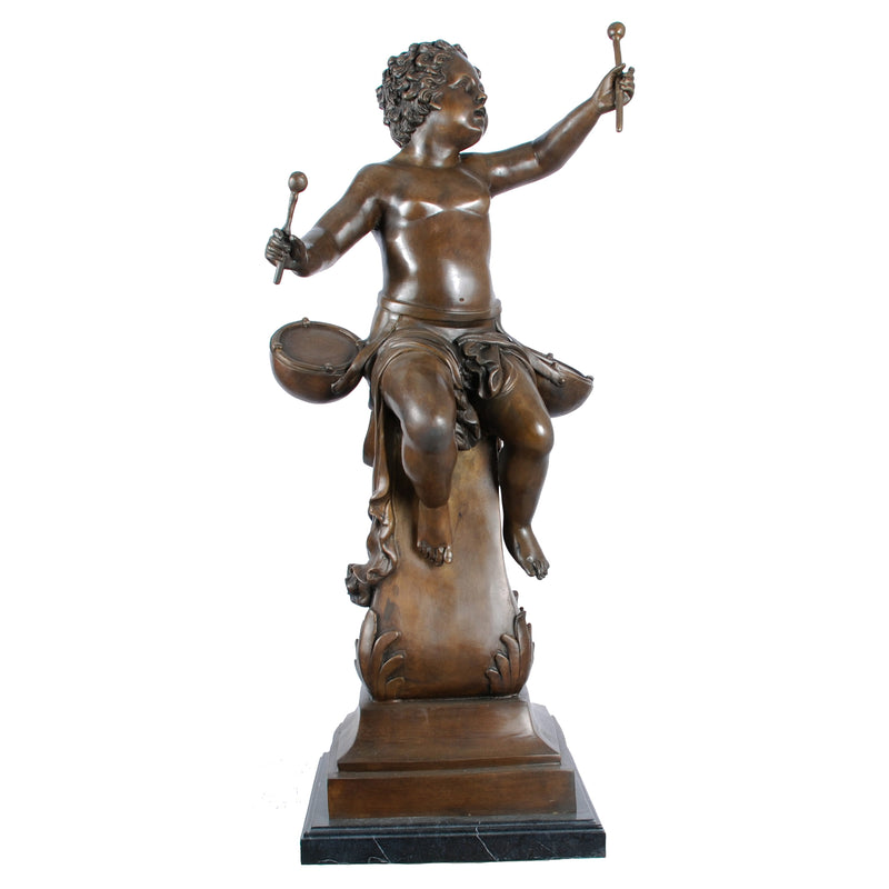 Cherub Playing Drums Bronze Sculpture