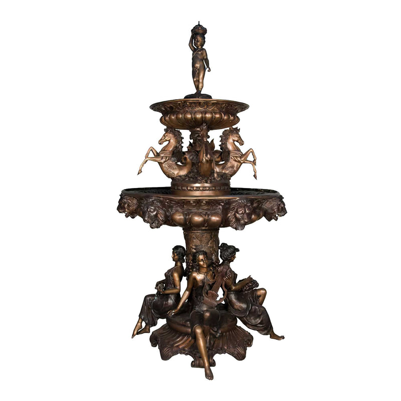 Cherub With Horses Bronze Fountain