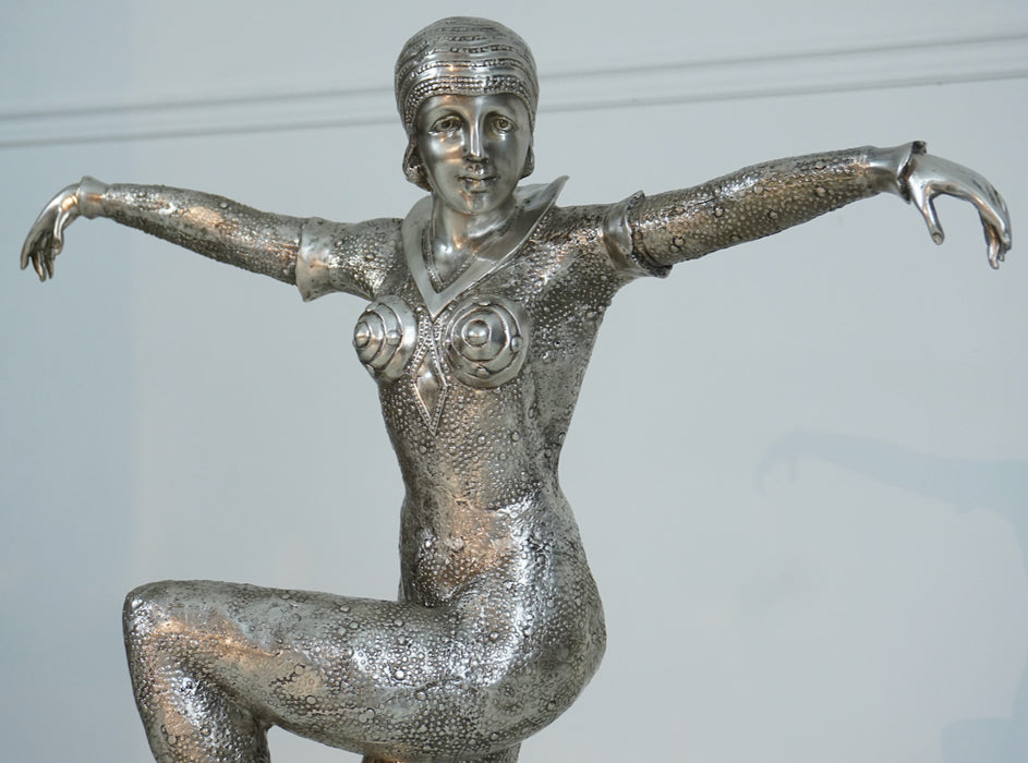 Chiparus Art Deco Dancer Sculpture-Silver