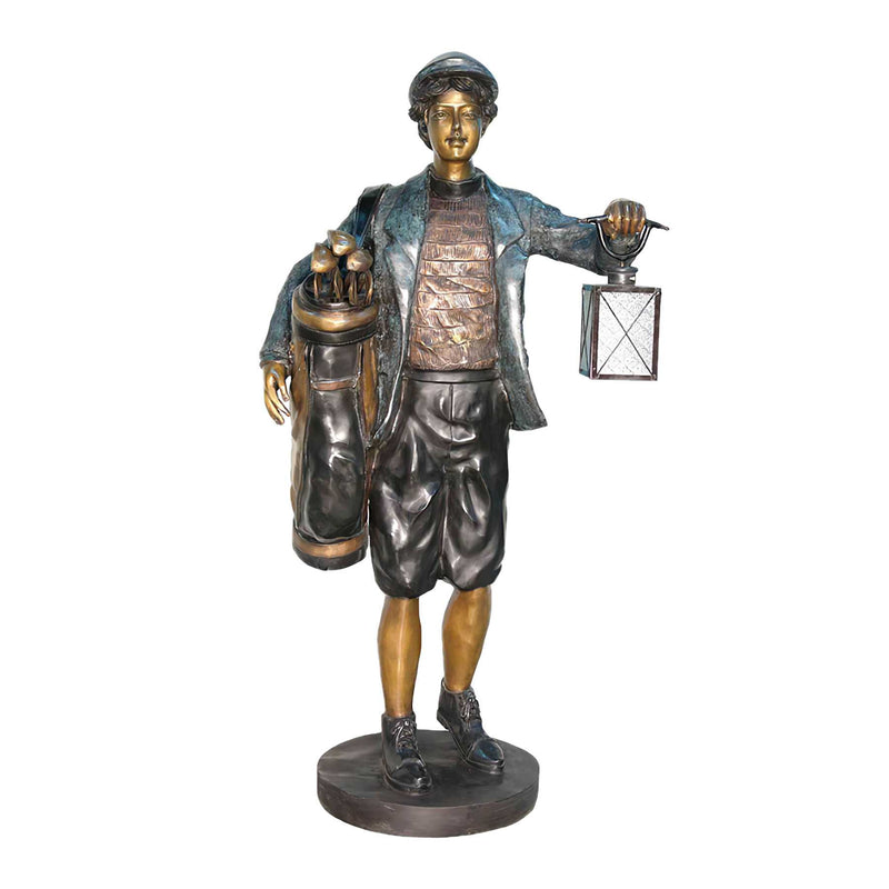 Classic Golf Caddie With Lantern Sculpture