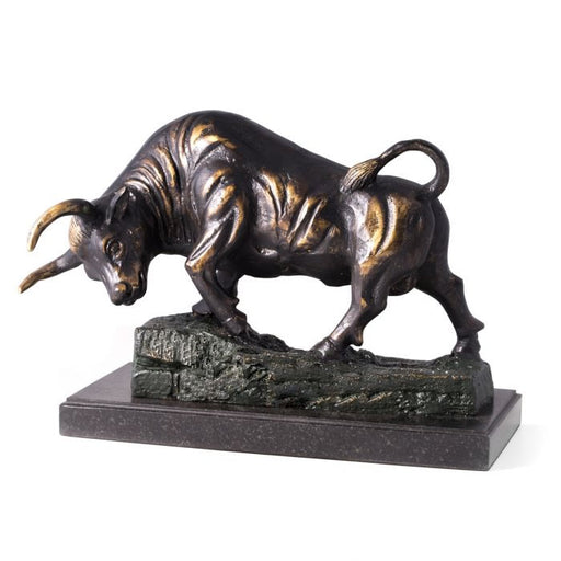 Conquering Bull Sculpture on Marble Base