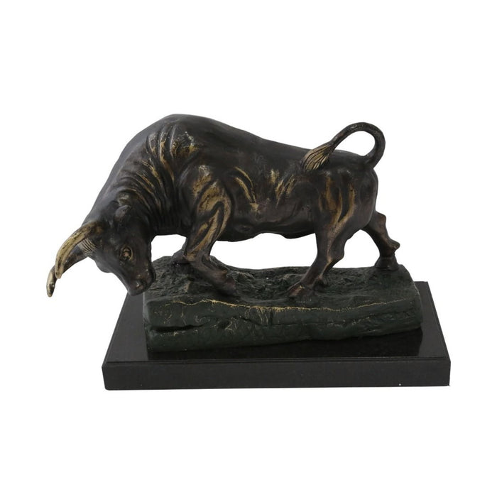 Conquering Bull Sculpture on Marble Base- Side View