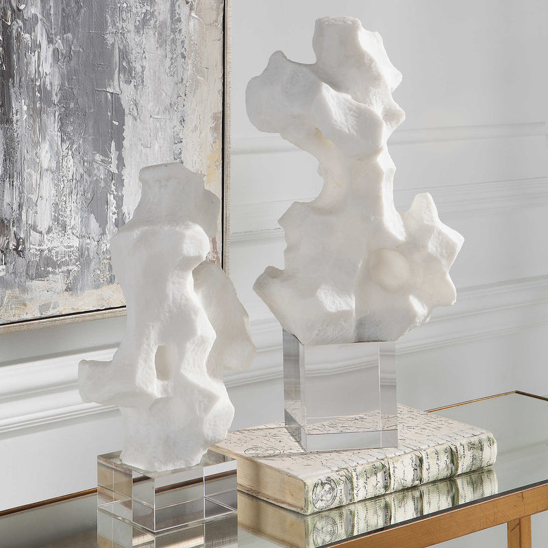 Crystal & White Stone Modern Sculpture Set