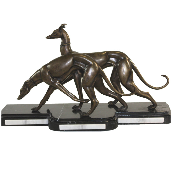 Greyhounds on Marble Base Sculpture-Art Deco