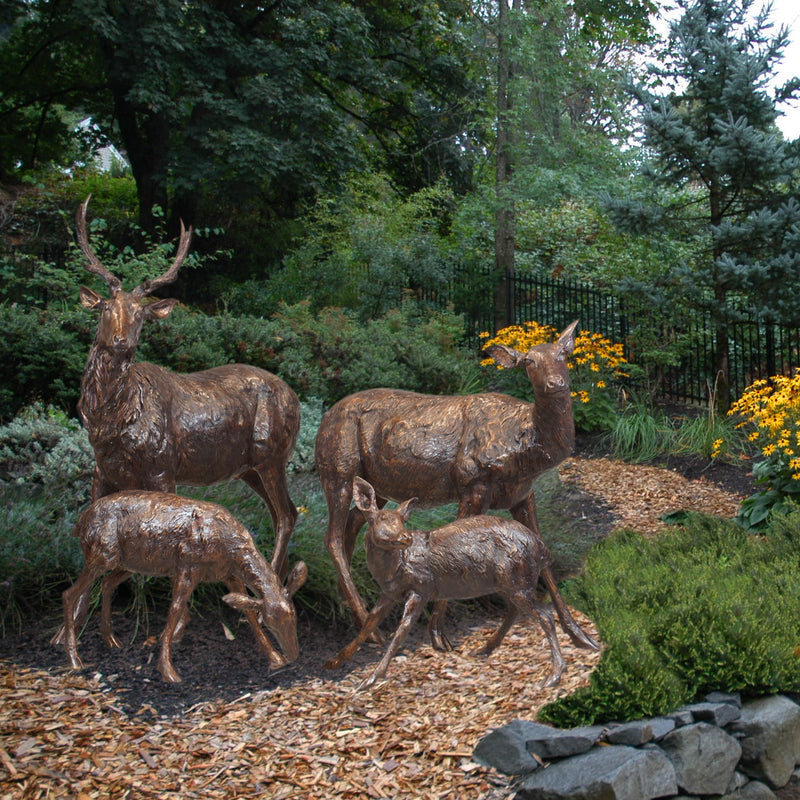 Deer Family Bronze 4-Piece Sculpture Set