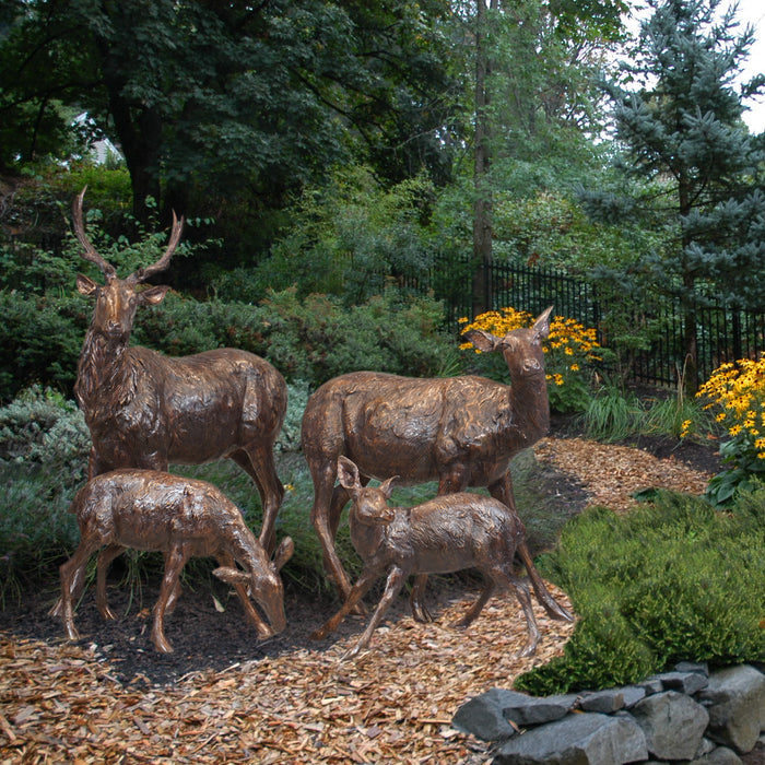 Deer Family Bronze 4-Piece Sculpture Set