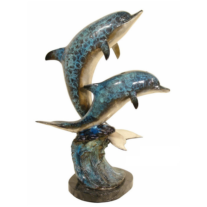 Dolphins Tabletop Bronze Sculpture on Marble Base