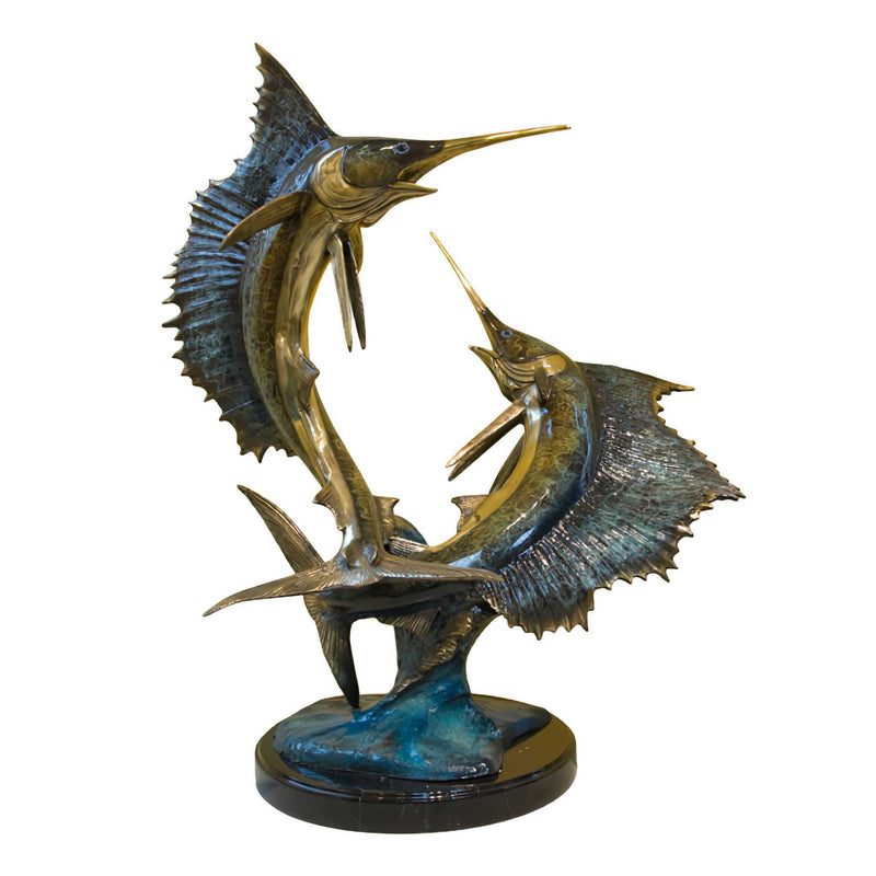 Dueling Sailfish- Bronze Scupture on Marble Base
