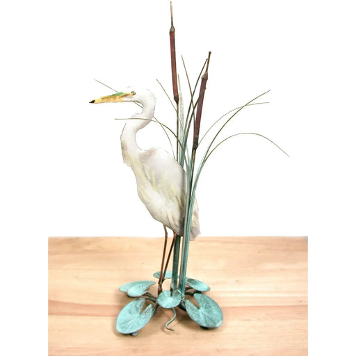 Egret with Cattails Sculpture