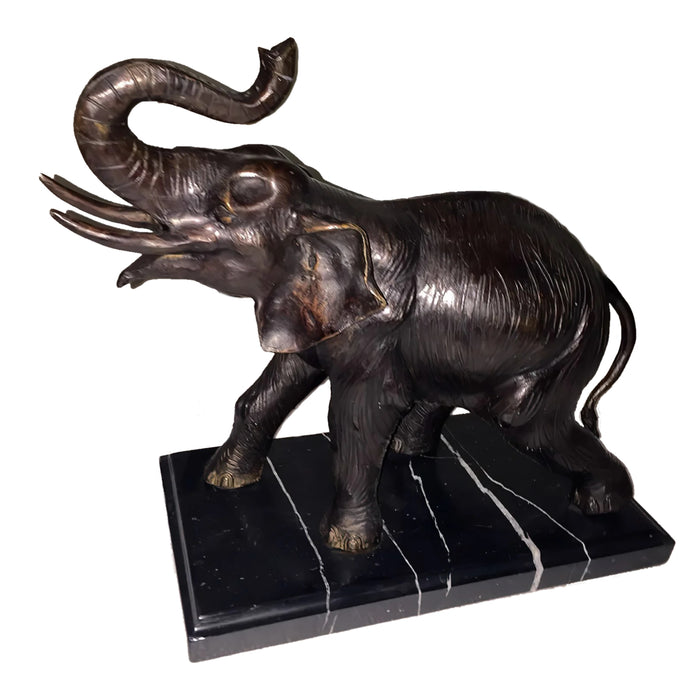 Elephant on Marble Base Bronze Sculpture