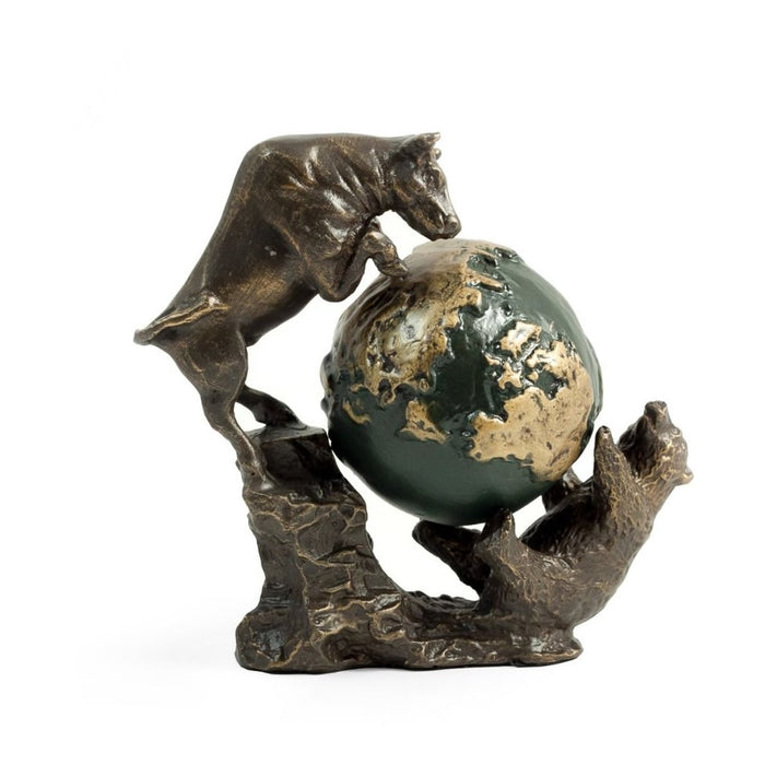 Fighting Bull & Bear On Globe Sculpture