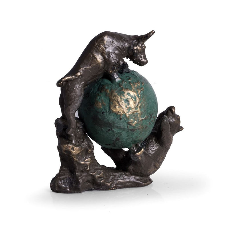 Fighting Bull & Bear On Globe Sculpture