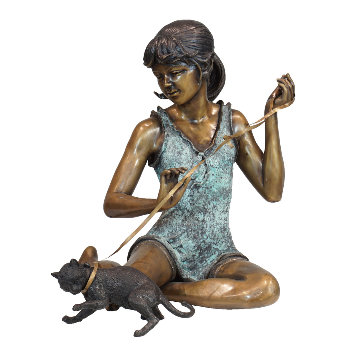 Bronze Girl with Cat Sculpture