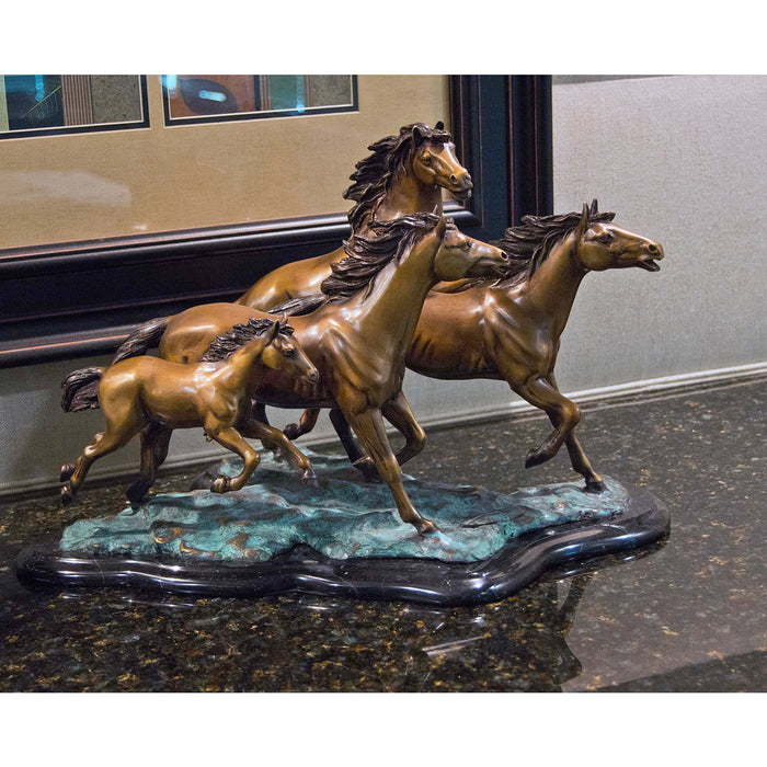 Galloping Horse Bronze Sculpture on Marble Base
