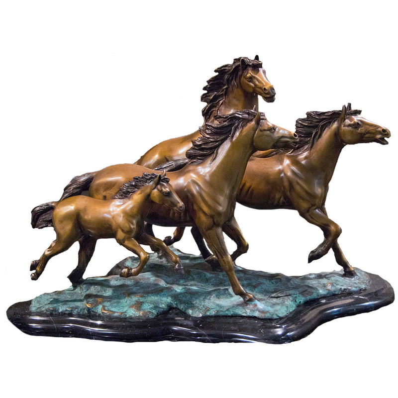 Galloping Horse Bronze Sculpture on Marble Base