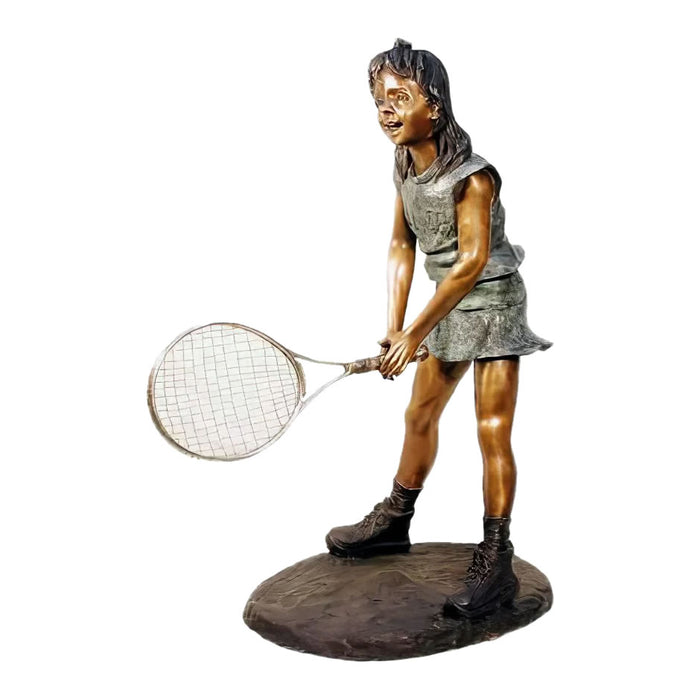 Young Girl Playing Tennis Bronze Sculpture