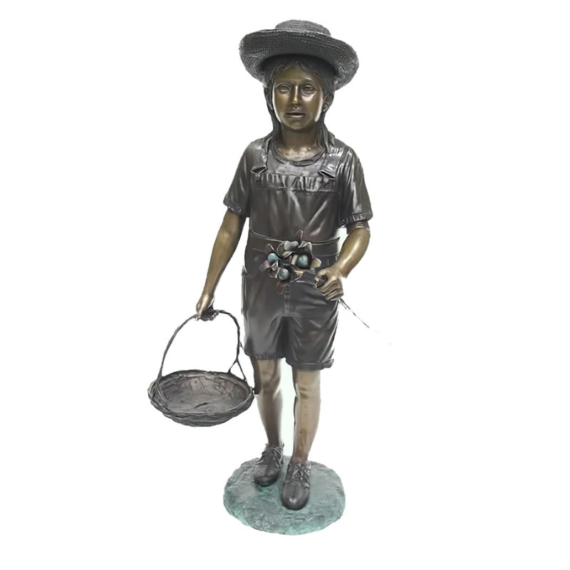 Girl with Flower Basket- Bronze Sculpture