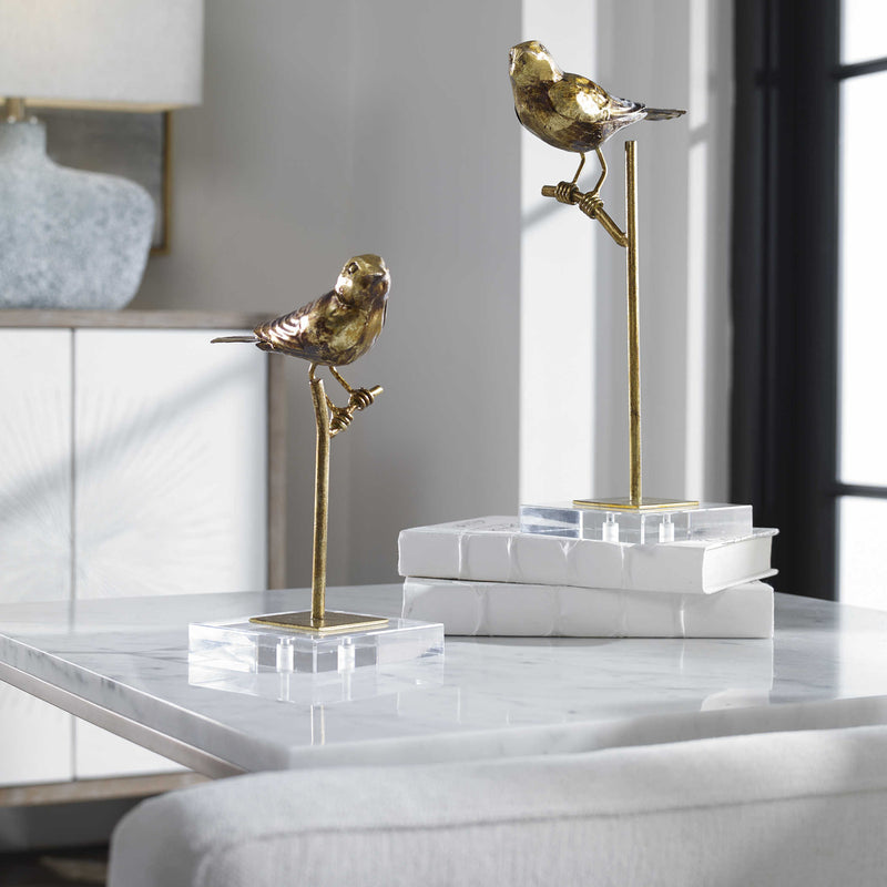 Gold Finch on Branch Sculpture Set