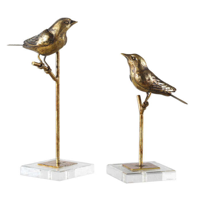 Gold Finch on Branch Sculpture Set
