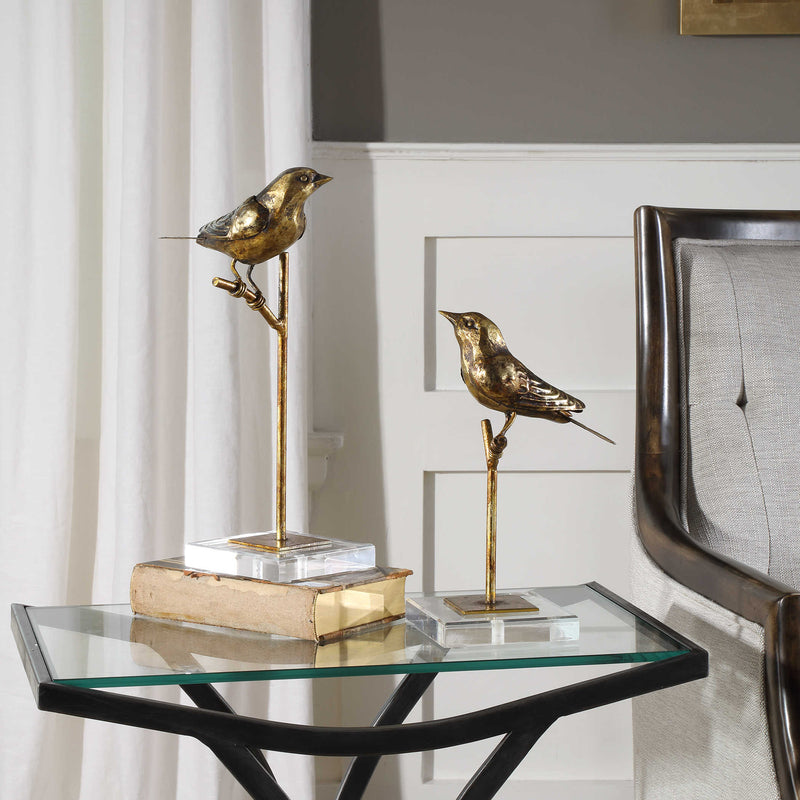 Gold Finch on Branch Sculpture Set