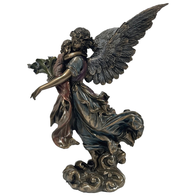 Guardian Angel Holding Child And Flowers Statue
