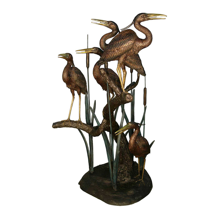 Herons on Cattails Bronze Fountain