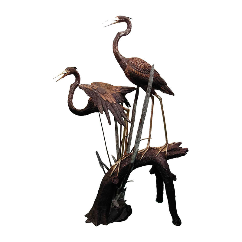 Two Herons on Log Bronze Fountain