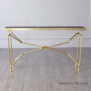 Industrial Knot Console Table Gold Finish 3