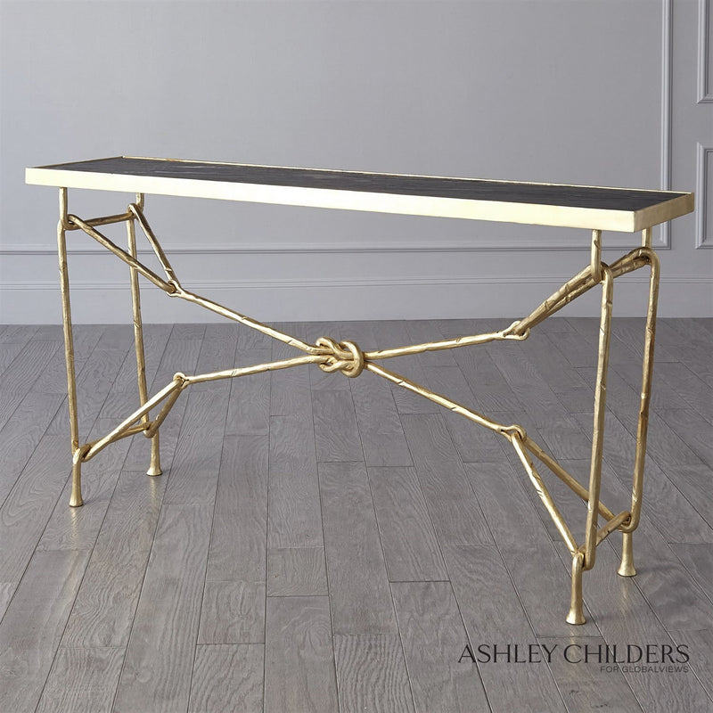 Industrial Knot Console Table Gold Finish 4