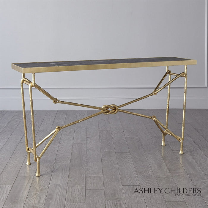 Industrial Knot Console Table Gold Finish 5