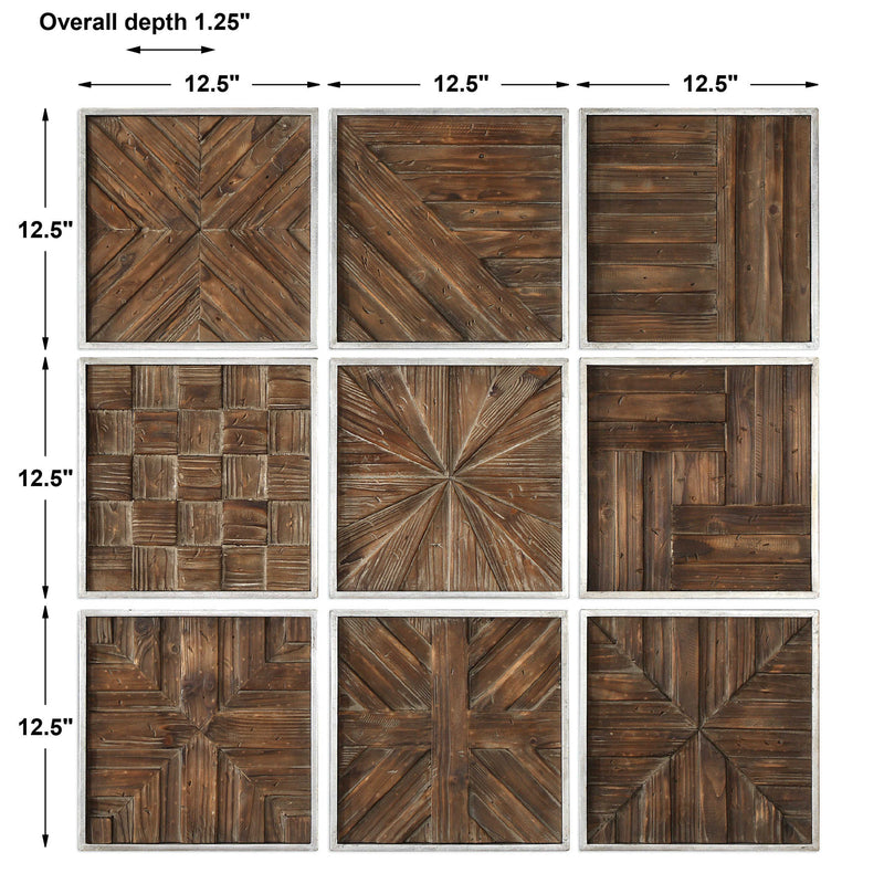Industrial Wood Wall Art Set of 9