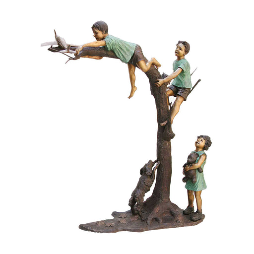 Boys Getting Airplane Out of Tree Bronze Sculpture