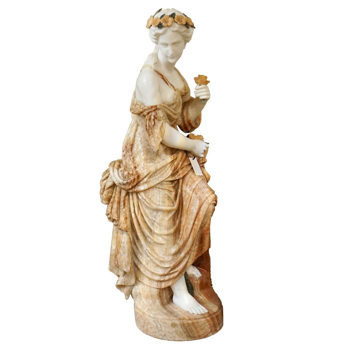 Lady with Flowers Marble Sculpture
