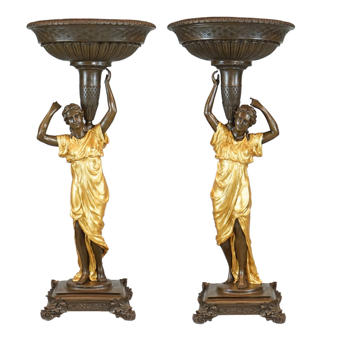 Lady with Urn Bronze & Gold Sculpture-Set