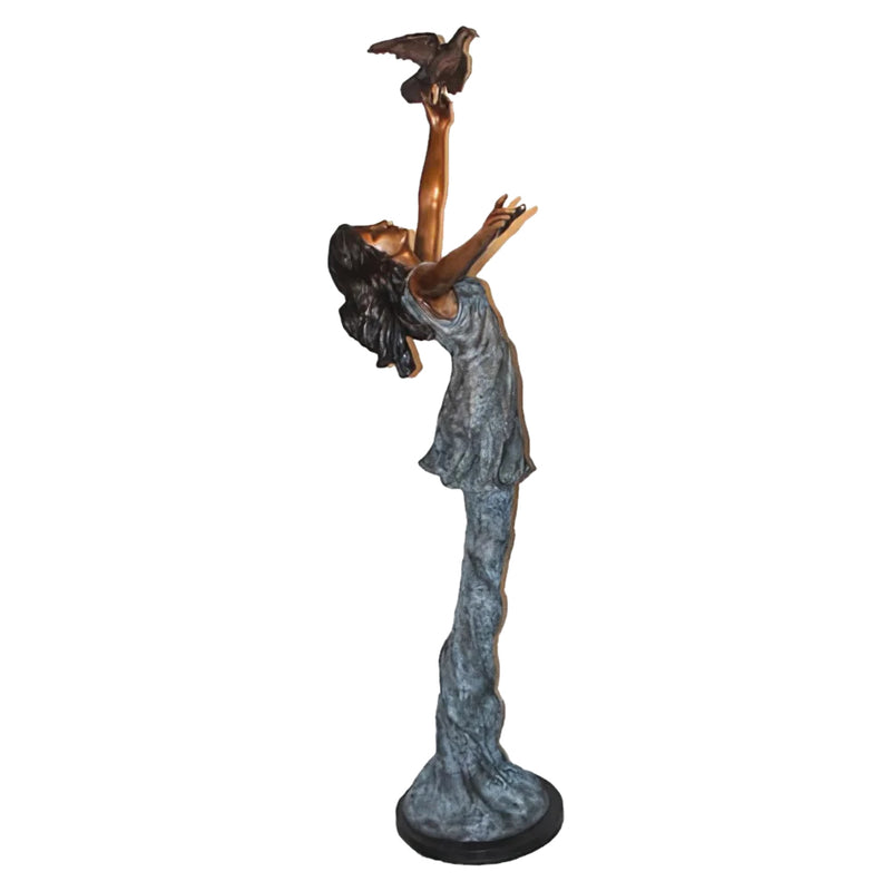 Large Lady with Bird Bronze Sculpture