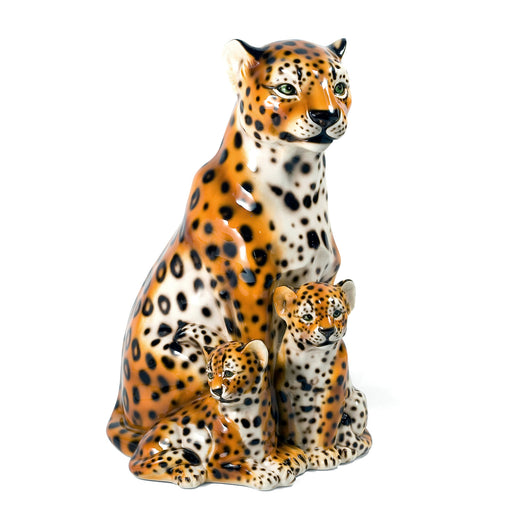 Leopard & Cubs Sculpture-Italian Ceramic