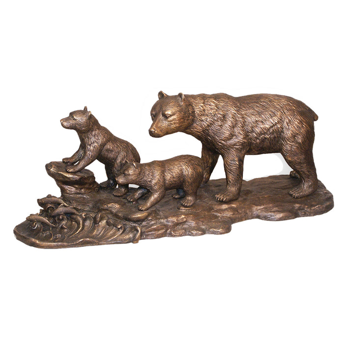 Mama Bear with Two Cubs Bronze Sculpture