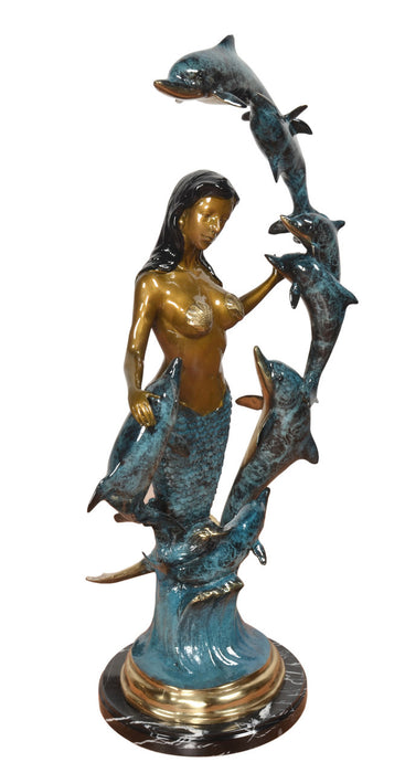 Mermaid with Dolphins Tabletop Sculpture-Bronze