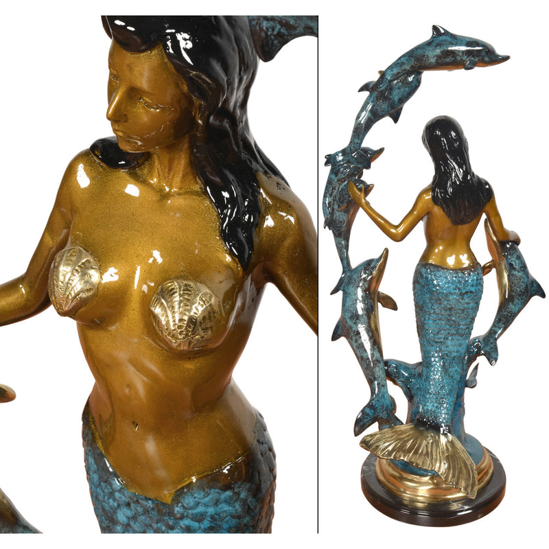 Mermaid with Dolphins Tabletop Sculpture-Bronze