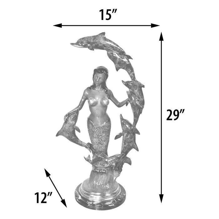 Mermaid with Dolphins Tabletop Sculpture-Bronze