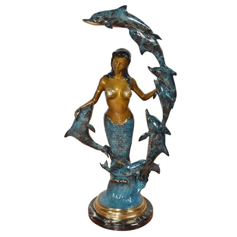 Mermaid with Dolphins Tabletop Sculpture-Bronze